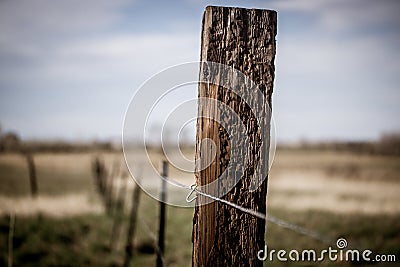 Fence post with wire Stock Photo