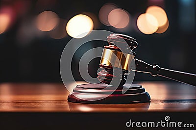 Close Up of Wooden Judge Gavel on Blurred Background Stock Photo