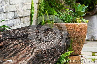 Close-up of wooden slats stacked in rural China Stock Photo