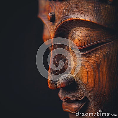 Close Up of Wooden Statue of a Person Stock Photo