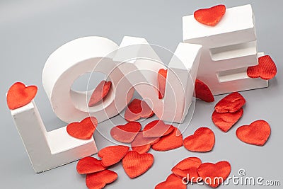 3d characters love with grey background plus red hearts in horizontal format Stock Photo