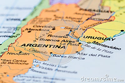 Argentina on a map Stock Photo