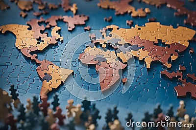 Close-up of a world map made with puzzle pieces Stock Photo