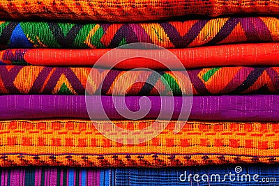 close-up of woven kente cloth with vibrant colors Stock Photo
