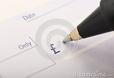 Writing a blank cheque Stock Photo