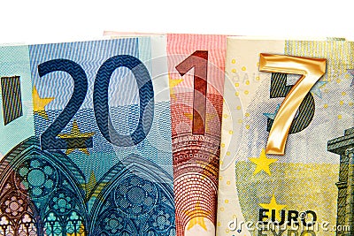 Close up on 2017 written with euros Stock Photo