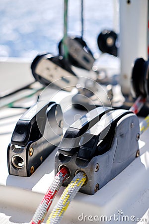 Close up of yacht rigging detail, locking system Stock Photo