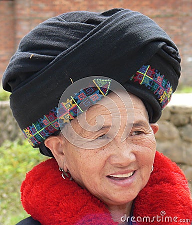 Close up of Yao Mien woman, Luang Namtha province, Northern Laos Editorial Stock Photo
