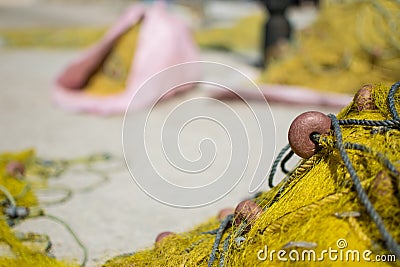 Close up of a yellow fishing net Stock Photo