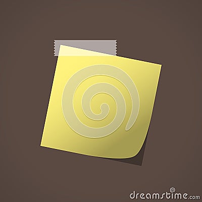 Close up of yellow note paper reminder on brown background Vector Illustration