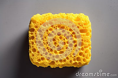 Close-up of a yellow sponge, an effective household cleaner for various tasks in the bathroom and kitchen Stock Photo