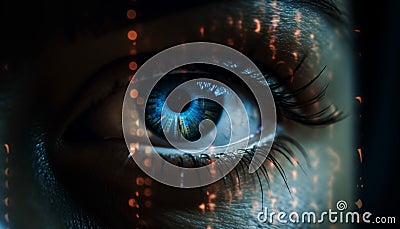 Close up of young adult woman blue iris staring at camera generated by AI Stock Photo