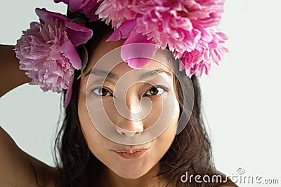 Close Up Young Asian Woman Touching Perfect Smooth Body Skin Stock Photo