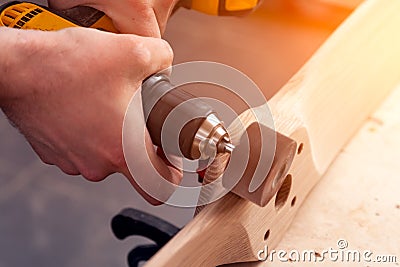 Young man builder carpenter Stock Photo