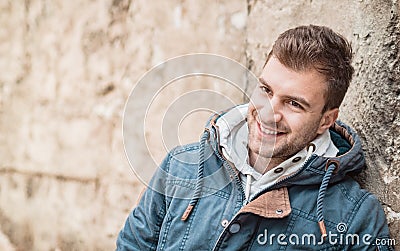 Close-up of a Young man smiling. Laughing male person Stock Photo