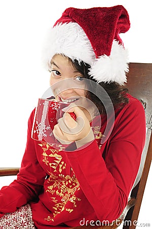 Sipping Christmas Cocoa Stock Photo