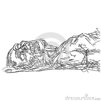Close up zombie laying down on the ground vector illustration sketch doodle hand drawn with black lines isolated on white Vector Illustration