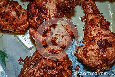 Close upof fried chicken pieces Stock Photo