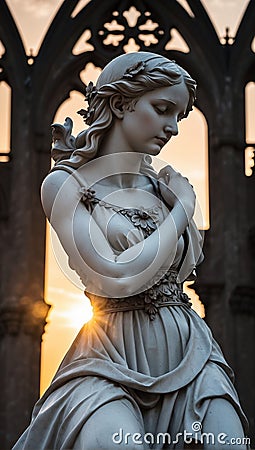 Angel statue against historic church background Stock Photo