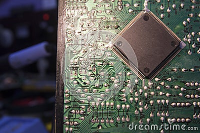 Close view of authentic processor PCB. Concept: Electronics industry, Artificial intelligence Stock Photo