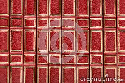 close view of classics red and golden closed books Stock Photo