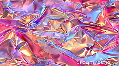 Close View of Crumpled Pink Foil Surface with Reflective Details Stock Photo