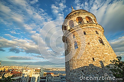 Close view on Galata tower - a famous landmark of Istanbul Stock Photo