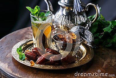 Close view of glass of moroccan mint tea Stock Photo