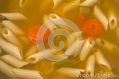 Close view of penne pasta soup Stock Photo