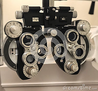 Phoropter at an optometrists office Stock Photo
