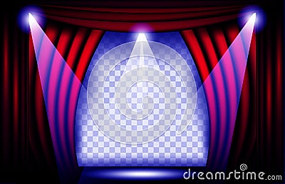 Close view of a red velvet curtain. Theater background Vector illustration, Teathre stage with spotlights Vector Illustration