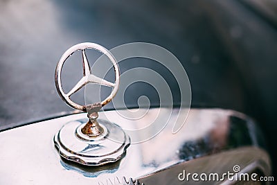 Close View Of Rusted Welded Metal Logo Of Mercedes Benz At The H Editorial Stock Photo