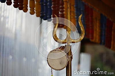 Close view of shiva's trishul and damroo hindu god shiva symbol Stock Photo