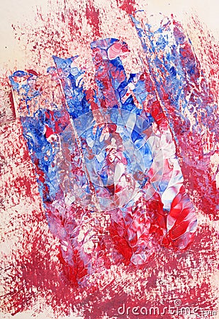 Close View of vivid blue red white paintstrokese canvas Stock Photo