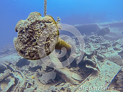 Big canon on ship wreck Stock Photo