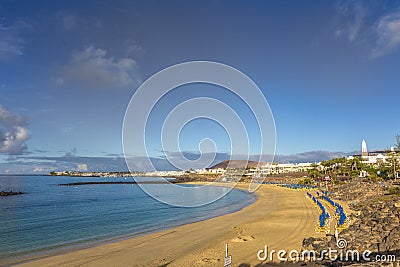 Closed beach in Playa Blanca because of Corona shutdown, Lanzarote Stock Photo