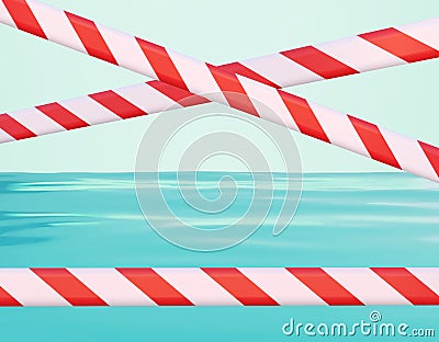 Closed beach with prohibition tapes Stock Photo