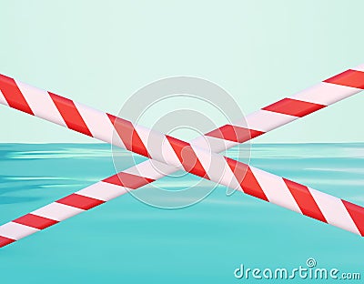 Closed beach with prohibition tapes Stock Photo