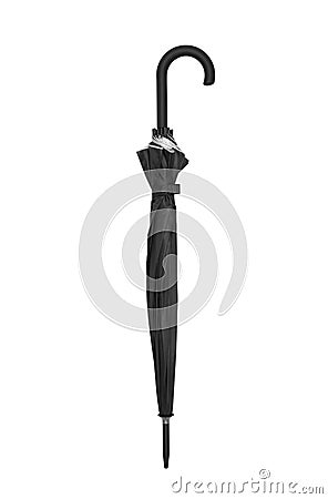 Closed black umbrella isolated on white Stock Photo