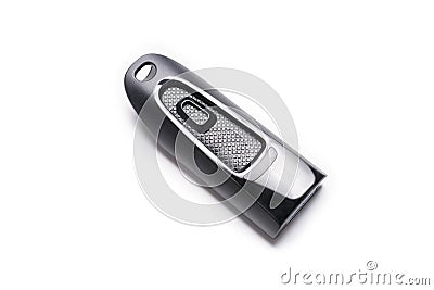 Closed Black USB Memory Stick / USB Flash Drive On White Background Stock Photo