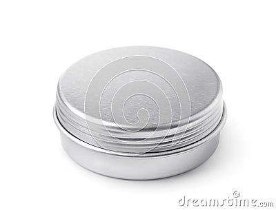 Closed blank metal round container Stock Photo