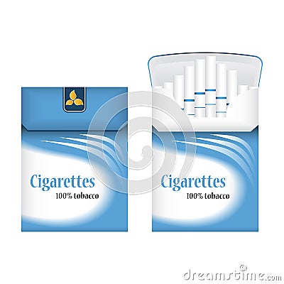 Closed blue pack of cigarettes. Open pack of cigarettes. Cigarettes pack icon. Cigarettes pack illustration Cartoon Illustration