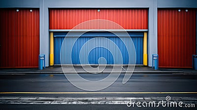 Closed blue roller shutters Stock Photo