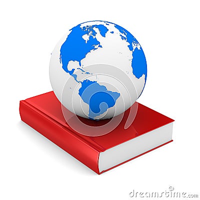 Closed book and globe on white background Stock Photo