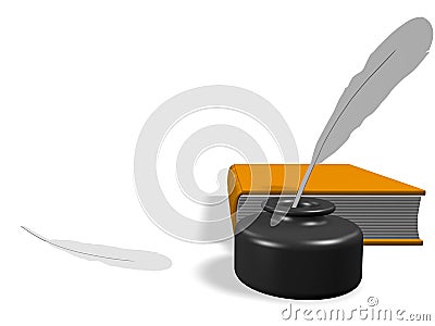 Closed book with Inkwell and pen Stock Photo