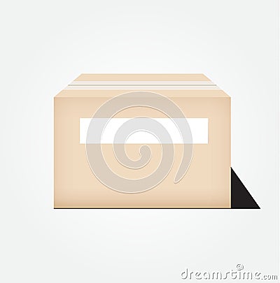 Closed cardboard box taped up and Blank white label Vector Illustration