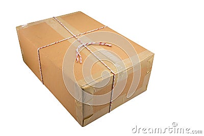 Closed cardboard box taped up and isolated Stock Photo