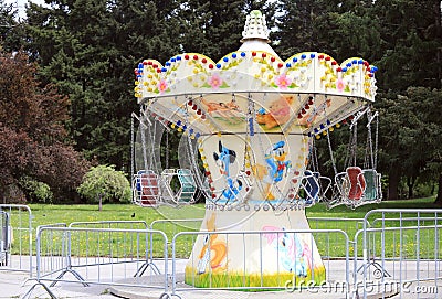 Closed children carousel, for prevention of COIVD-19 or coronavirus Stock Photo