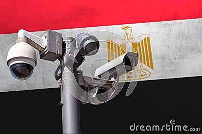 Closed circuit camera Multi-angle CCTV system against the background of the national flag of Egypt Stock Photo