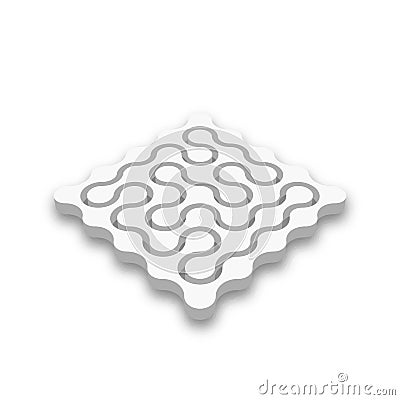 Closed 3D maze. White abstract labyrinth with dropped shadow isolated on white background. Corporate business logotype Vector Illustration